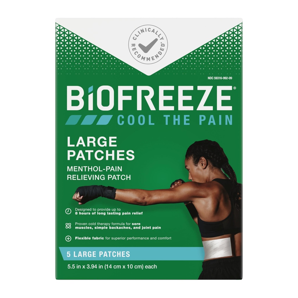 Biofgelează petice mari de calmare a durerii, patch-uri mentolate pentru dureri de spate, gât, genunchi, & umăr, tesatura confortabilă şi flexibilă, FSA eligibile, 5 ct