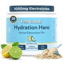 Feel Goods Hydration Hero, 1000 mg Electrolytes Powder, Sugar Free, Magneziu, Organic Aloe Vera, Organic Aloe, L Theanine, Vitamina C & B12, Non GM, Keto, Vegan Lămâie, 30 Serviri