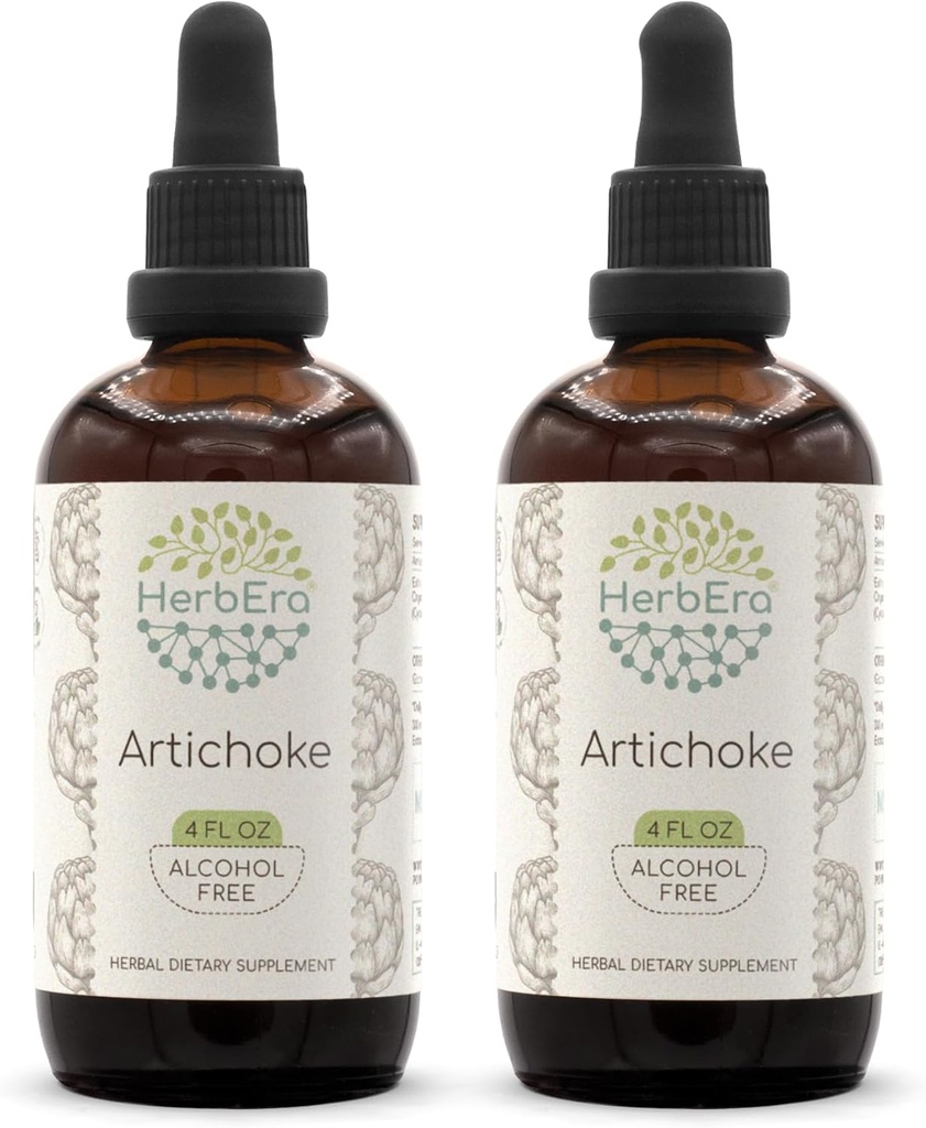 HerbEra Artichoke B120 (2pcs) Extract de plante fără alcool Tinctură, Picături lichide concentrate Anghinare naturală (Cynara scolymus) Frunză uscată (2x4 floz)