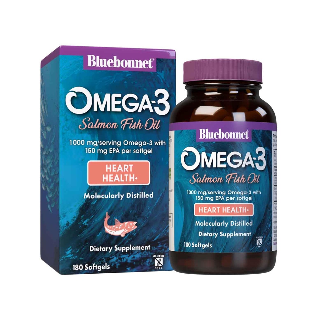BlueBonnet Natural Omega-3 Somon Oil Softgels, 180 Conte, White