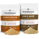 Lions Mane (60g) și Cordyceps (60g) Mushroom Extract de praf Bundle - supliment de ciuperci pentru cunoaștere, energie și perseverență