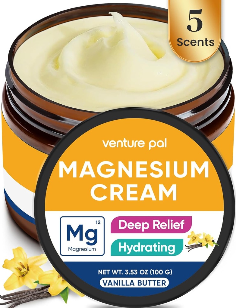 Loţiune de risc Pal Magneziu, Crema de magneziu topic pentru somn, Crampi de picioare & durere, relaxare musculară, calm, Umezeală Supliment cu ulei de cocos, Unt de Shea & Acid hialuronic, Sigur pentru copii