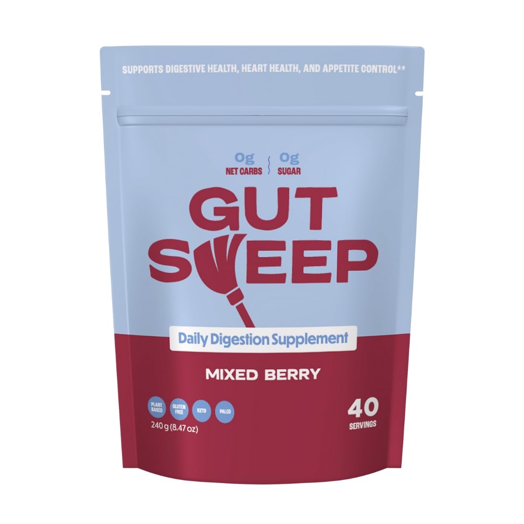 Gut Sweep - Daily Digestion Supplement - Psyllium Husk Fiber - Suportă controlul apetitului - Gluten Free & Plant based - Keto & Paleo Friendly - 40 Servings - mixt Berry