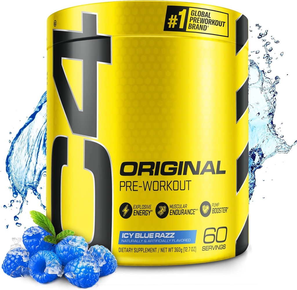 Cellucor C4 Original Pre Workout Powder ICY Blue Razz - Vitamina C pentru suport imunitar - Sugar Free Preworkout Energie pentru bărbaţi şi femei - 150mg Cafeina Plus Beta Alanine Plus Creatina - 60 Serviri