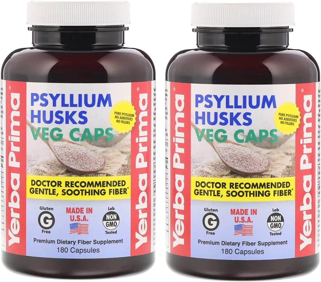 Yerba Prima Psyllium Husks Fiber Veg Caps - 180 (Pachet de 2)