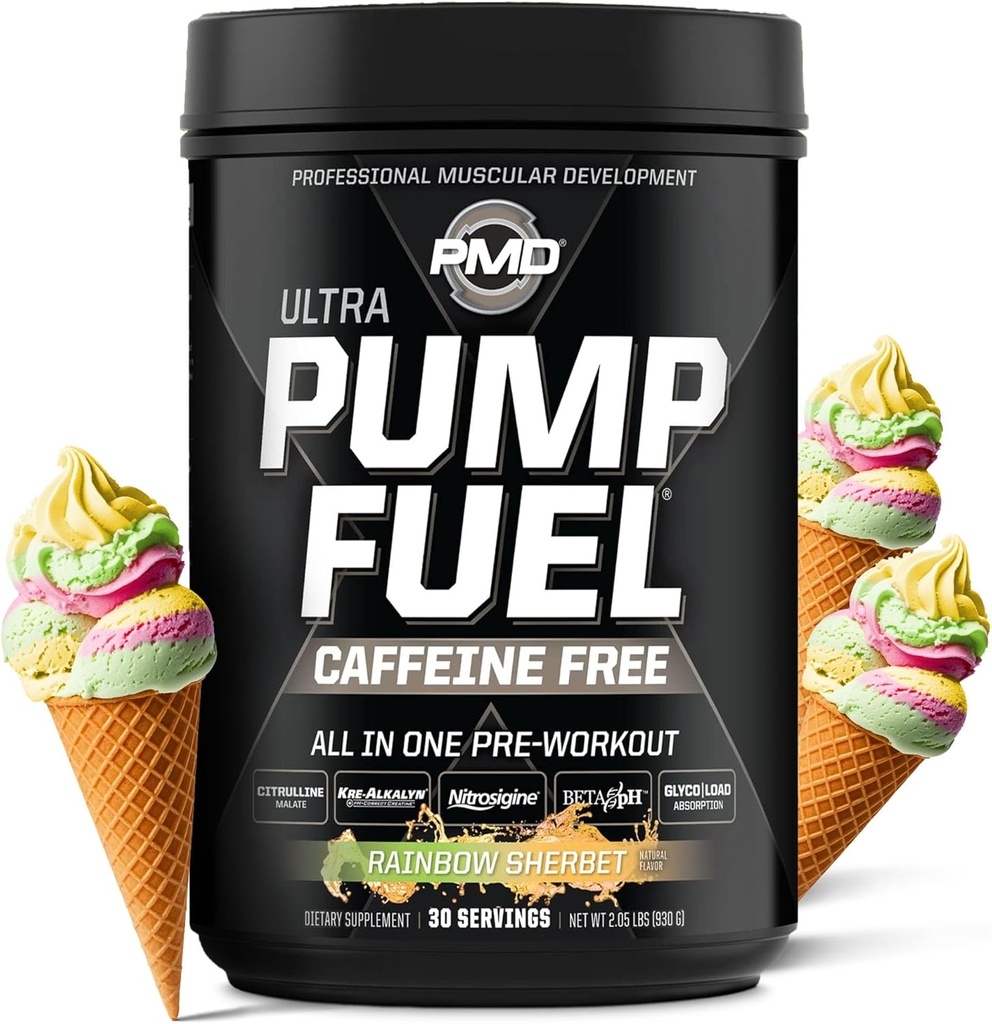 MPD Sport Pompă de combustibil Ultra Cafeina Gratuit - Premium Pre Workout pulbere si pompa musculara, Focus mai mare, Endurance & Recovery, Creatina Premium, Arginine & Beta Alanine - Rainbow Sherbet (30 Servings)