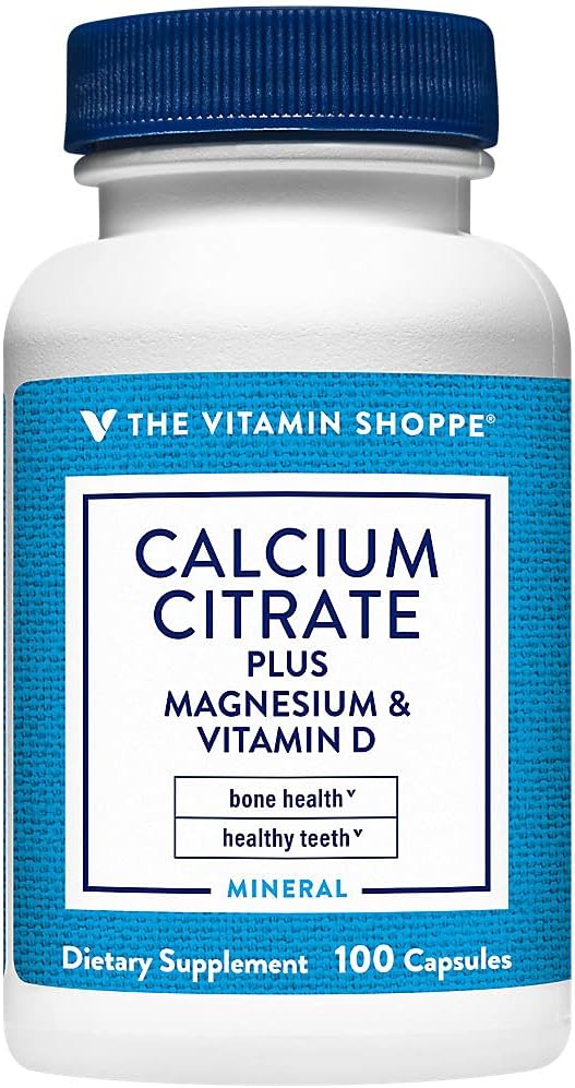 Citrat de calciu+Magnesium&Vitamina D,Multi-Mineral Bone Health Supplement,Vitamina D contribuie la absorbţia, Calciu 999mg, Magneziu 567mg, Vitamina D 612UI per doză zilnică (100 capsule) de Vitamina Shoppe