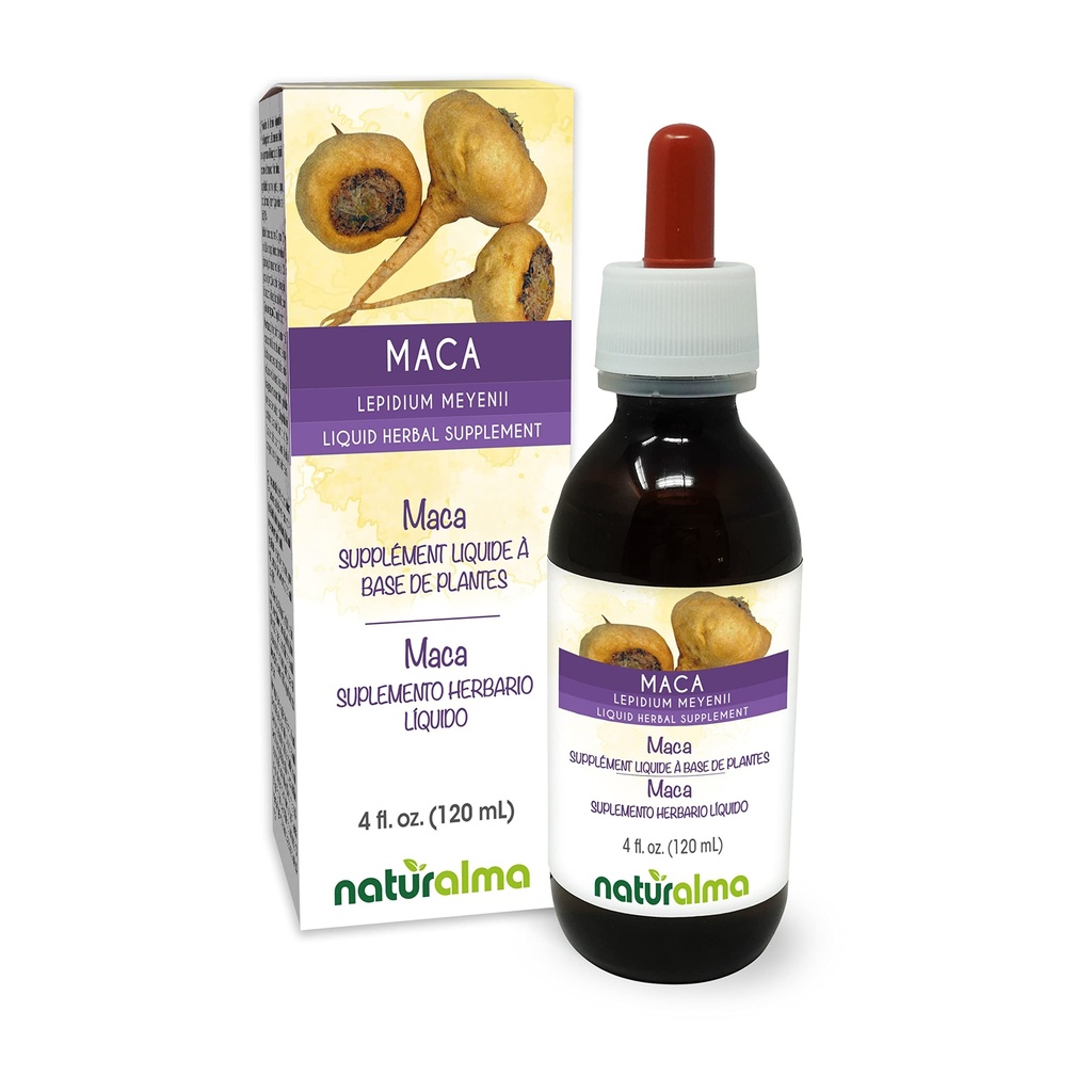 Naturalma Maca sau Peruvian Ginseng (Lepidium meyenii sau L. peruvianum) Root Alcool-Free Tincture - 4 fl oz Extract lichid în picături - Herbal Supplement - Vegan