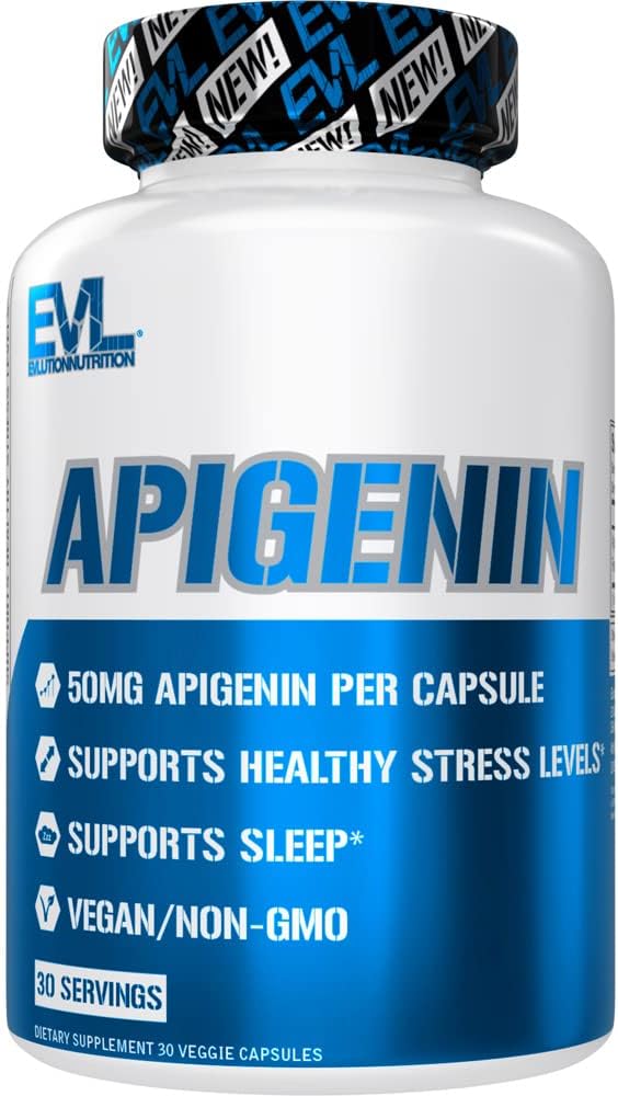 Evlution Pure Apigenin Supplement from Chamomile Extract - Relaxare Apigenin 50mg Bioflavonoid Stres and Mood Support Nutrition High Biodisponibil Vegan non-GMO Herbal Sleep Supplement