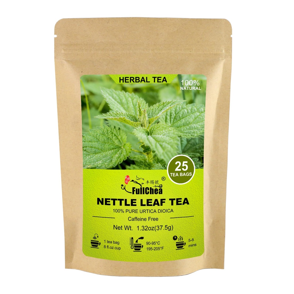 FullChea - Nettle Leaf Tea Bags, 25 Teabs, 1.5g / sac - natural Stinging Ceai Nettle - Suport ochi de sănătate și consolidarea oaselor