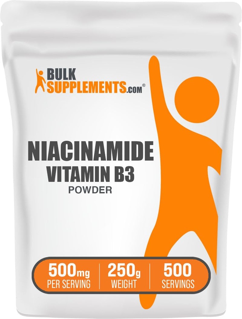 BulkSupplements.com Niacinamidă pulbere - vitamina B3 Pulbere, Niacinamidă Supliment, Niacinamidă 500mg - B3 Vitamine pentru piele, Gluten gratuit, 500mg per Serving, 250g (8,8 oz) (Pachet de 1)