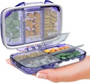 Travel Pill Organizator - Dovada de umiditate Deţinătorul de vitamine portabile cu 7 Compartimente, Compact Supliment Caz pentru Purse Essential Medicine Kit foto Traveling Pocket Farmacie cu Etichete, Purple
