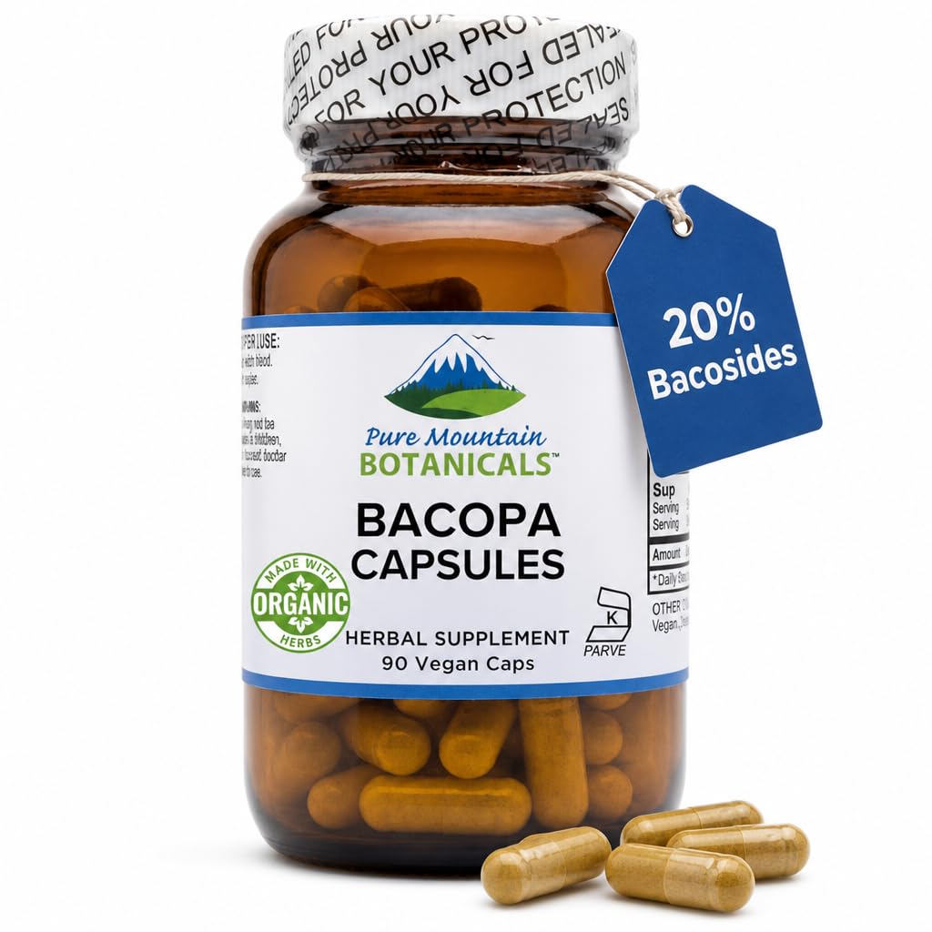 Capsule pure de munte botanica Bacopa Monnieri - Capace Vegane cu supliment de extract de Bacopa organica si standardizata