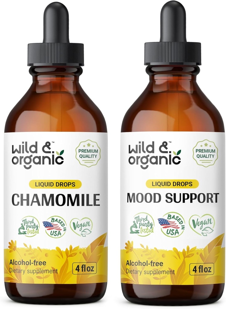 Mușețel de mușețel sălbatic și organic Tinctură 4 fl oz & Mood suport Tinctură 4 fl oz