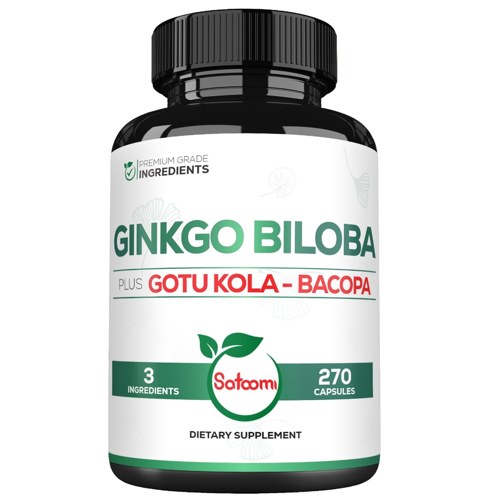 1520mg Ginkgo Biloba Suplimente cu Gotu Kola Leaf, Bacopa Monnieri - 270 capsule - Suport suplimentar de rezistență pentru sănătatea creierului, funcția de memorie, Focus & Vision Quality - 3 luni de aprovizionare