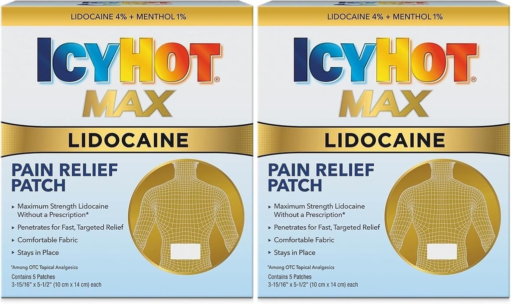 Icy Hot Max Putere Lidocaină Pack de ajutor durere (5 Număr) Penetrate pentru ajutor rapid, orientat (Pachet de 2)