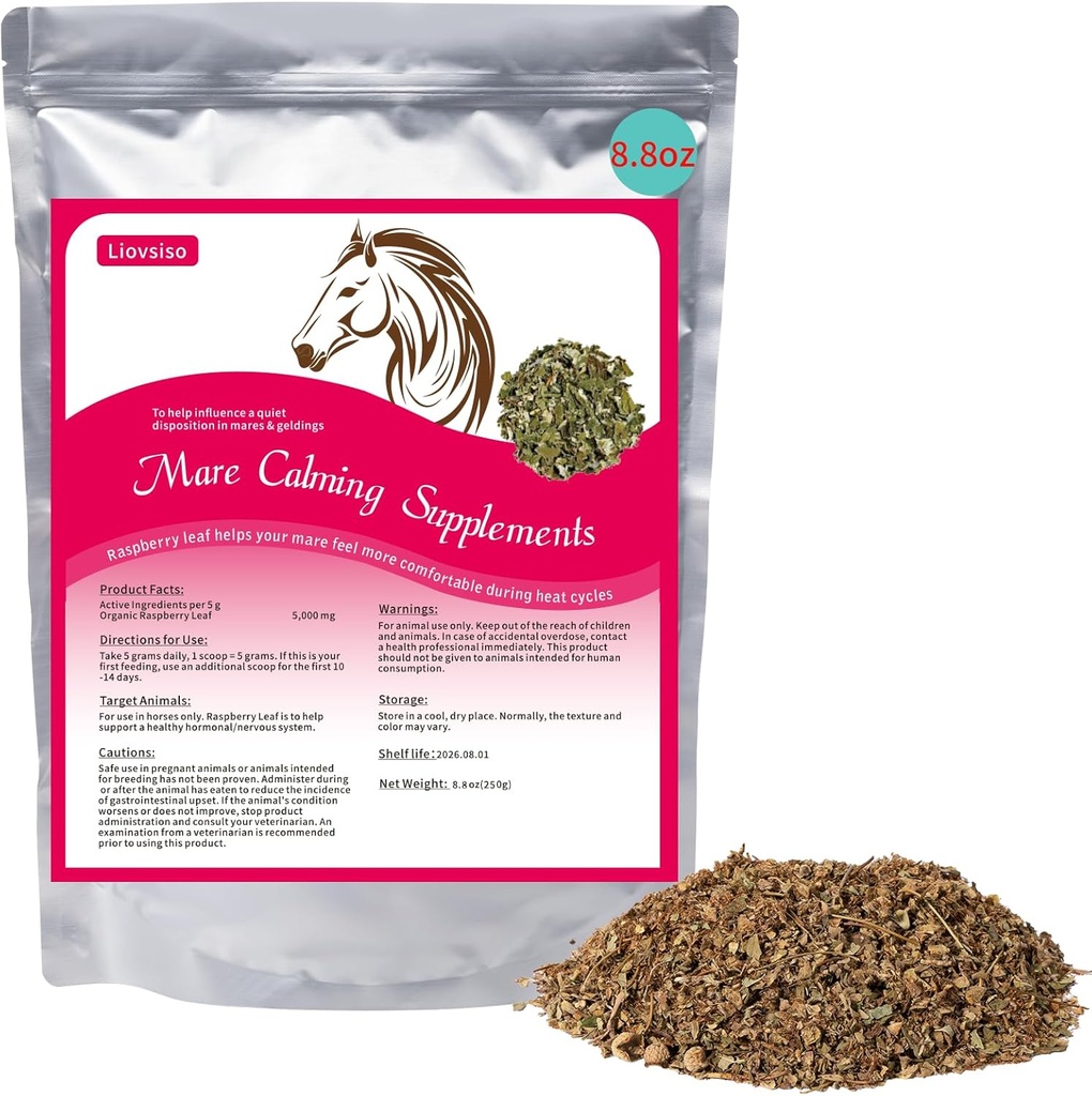 8.8 oz Cal de calmare Supliment - Natural frunze de zmeură Eases Anxietate și discomfort în iepele Moody, Calme în timpul ciclurilor de căldură - Potrivit pentru Geldings Too