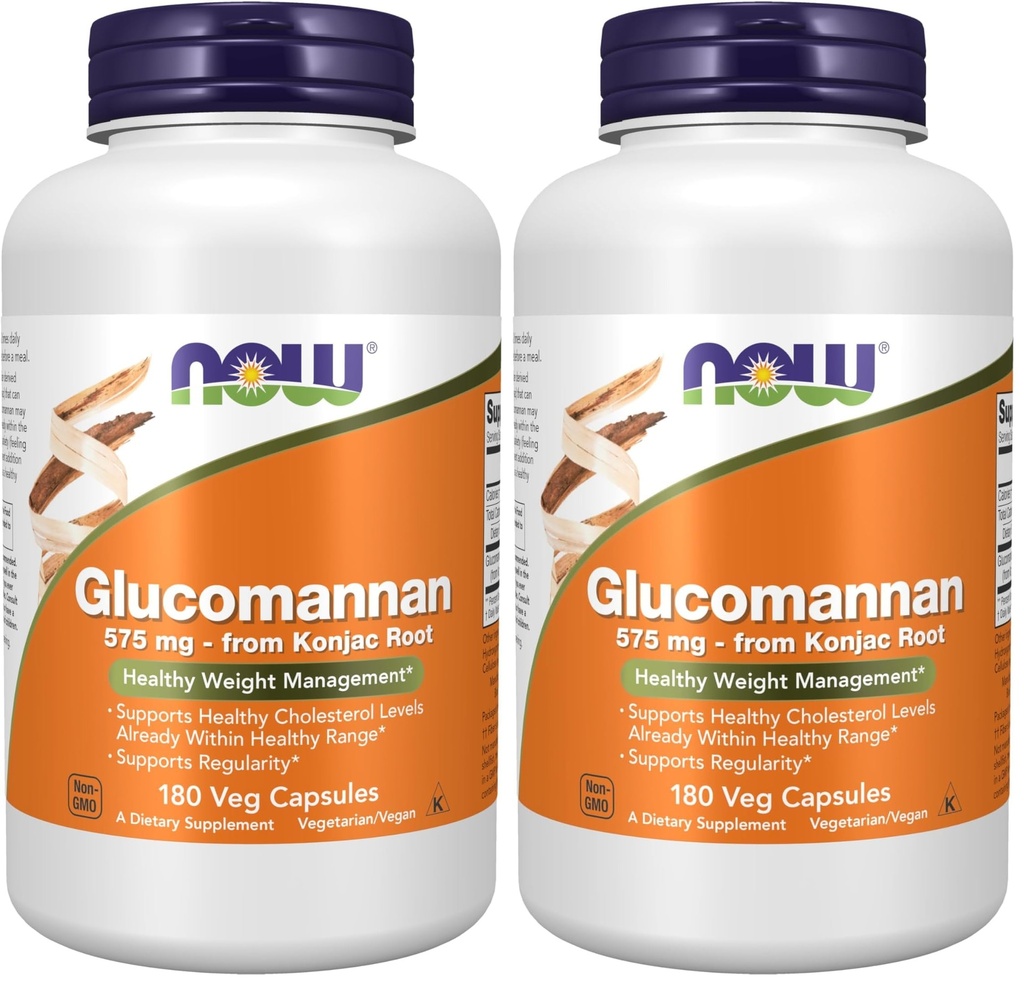 now Foods Suplimente, Glucomannan (Amorphophallus konjac) 575 mg, Suportă Regularitatea*, Management sănătos al greutăţii*, 180 Capsule Veg (Pachet de 2)