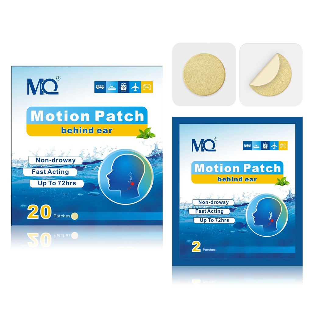 MQ 20ct Motion Sickness Patches, Culoare uşoară, Sea Sickness Patches Non Drowsy & Waterproof, Cruise Ship Travel Essentials, Acţionare rapidă şi lungă 72H