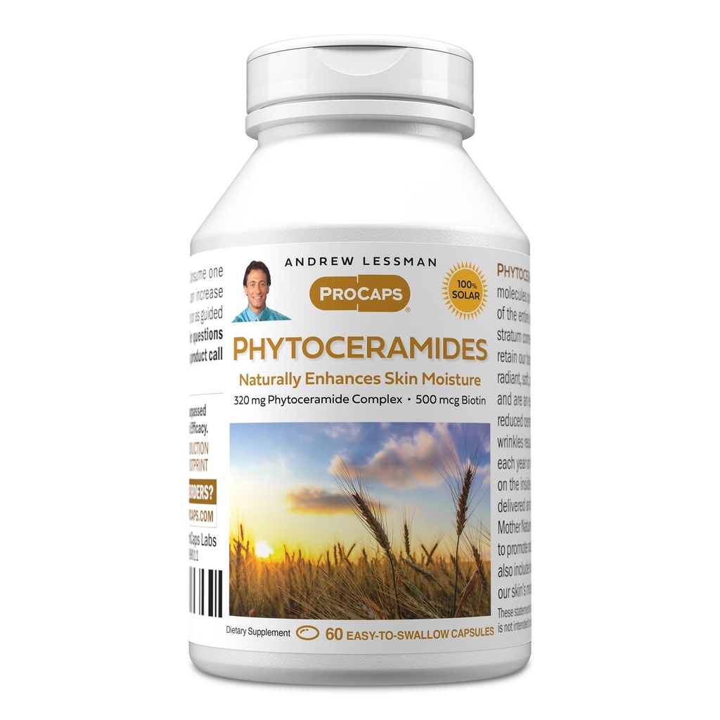 ANDREW LESSMAN Fitoceramidă cu Biotin 60 Softgels - Skin Îmbunătățește natural pielea moale, netedă, radiantă. Fără aditivi. Small Easy to Swallow Softgels