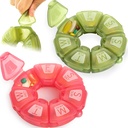 Round Weekly Pill Organizator, TPU Rubberized, Travel Pill Container 7 zile, cu 7 Compartimente mari, Mare pentru Daily Vitamine & Suplimente, Cute Pill Case cu litere mari și Braille (2 buc)