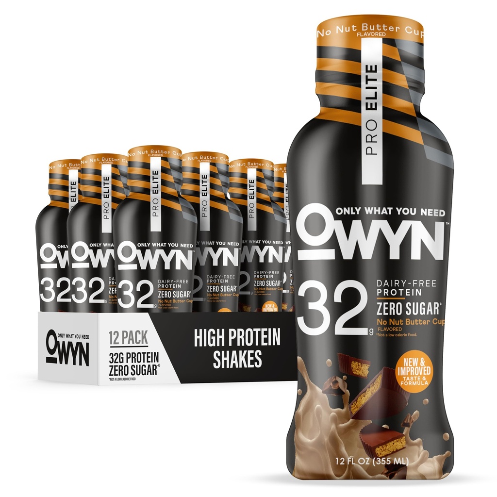OWYN Doar ceea ce aveți nevoie Pro Elite Vegan plante bazate pe mare de proteine Keto Shake, No Nut Butter Cup, Zero Zahăr, 32g Proteina, Omega-3, Prebiotice, Superfoods Verzi pentru antrenament și recuperare, 0g Net carbohidrați