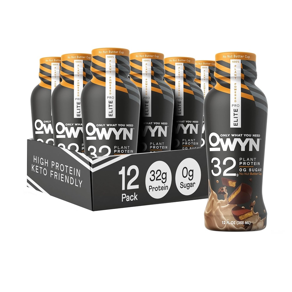 OWYN Doar ceea ce aveți nevoie Pro Elite Vegan plante bazate pe mare de proteine Keto Shake, No Nut Butter Cup, Zero Zahăr, 32g Proteina, Omega-3, Prebiotice, Superfoods Verzi pentru antrenament și recuperare, 0g Net carbohidrați