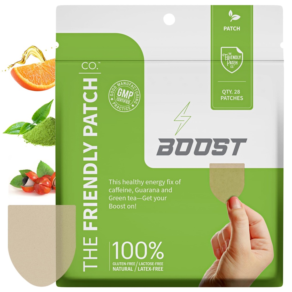 Patch-ul prietenos Boost Energy Patch - 28 zile de aprovizionare - Petice de energie și focalizare, Cafeina, Guarana - Clarity & Energy - Plant-Powered, Focus - Petice de wellness