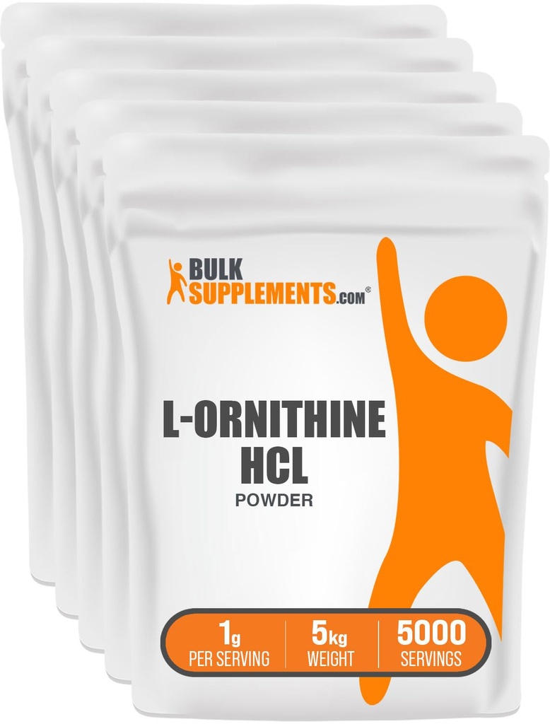 BulkSupplements.com L-Ornithin HCl pulbere - Ornithin Supliment, Amino Acids Supliment - Gluten gratuit, 1g per Serving, 1kg (2,2 Pound) (Pachet de 5)