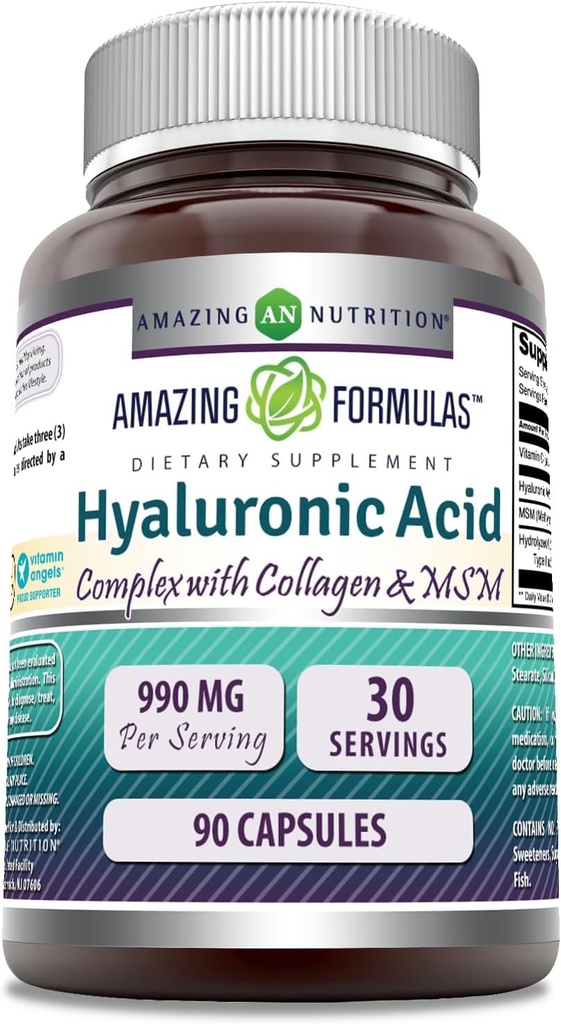 Formulare uimitoare Acid hialuronic Super Complex cu MSM, Colagen tip I & III, și vitamina C 