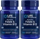 Extensie de viaţă BioActive Folate & Vitamina B12, 150 Capsule vegetariene (Pachet de 2), Non OMG, Gluten gratuit