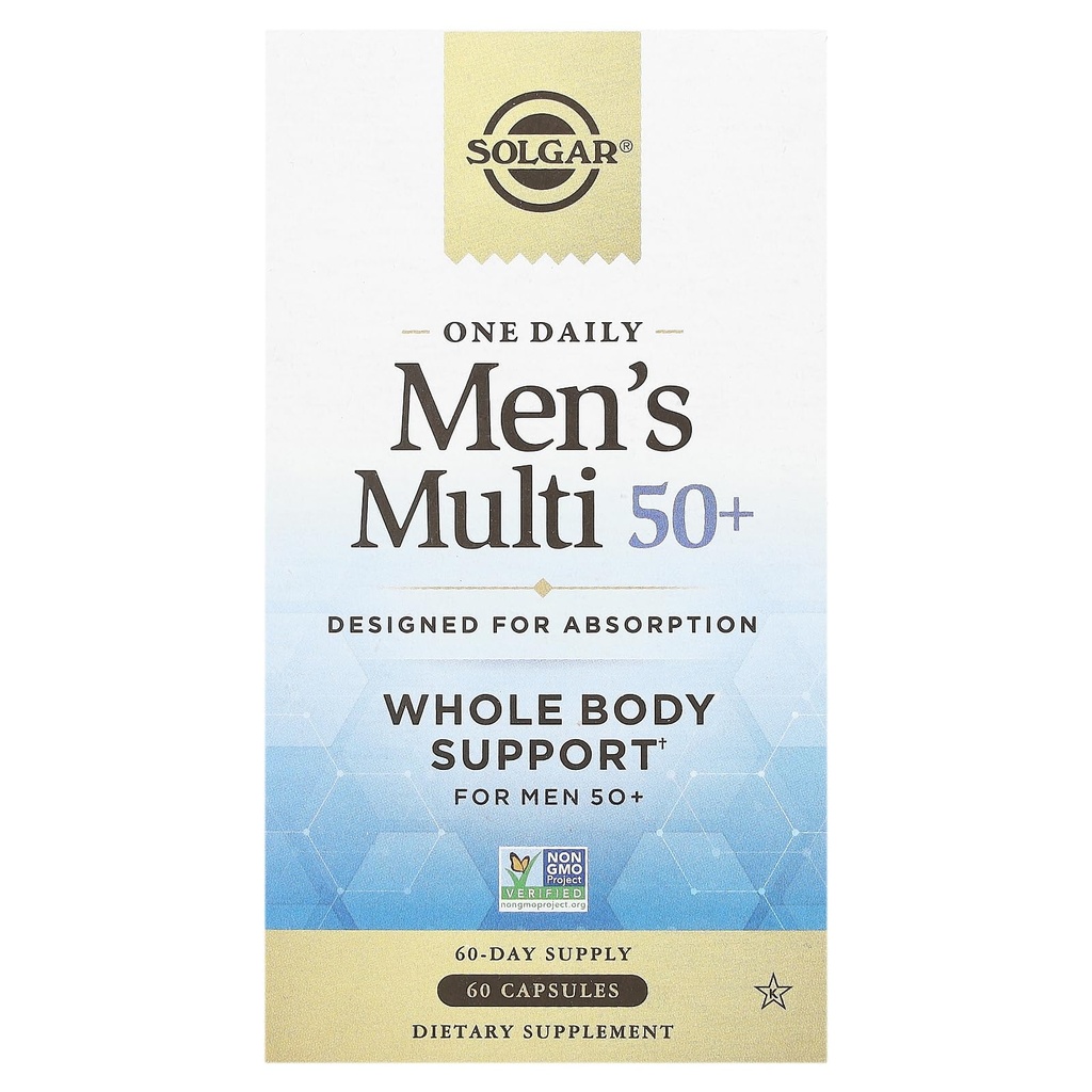 Solgar One Zilnic Men Multi 50+ Întregul corp de sprijin pentru bărbați 50 și mai vechi Absorbable Release Heart, Energie, Stres, Muscle, Bone, Prostate Support Vitamina 60 Capsule Vegane, 60 Serviri
