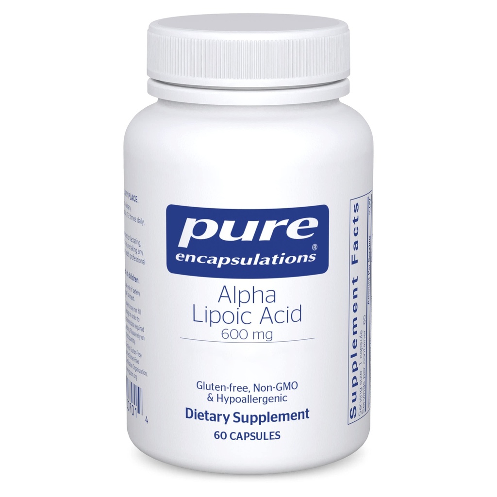 Pure Encapsulations Alpha Lipoic Acid 600 mg - ALA Supliment pentru suport hepatic, antioxidanti, Nervi sanatate, Cardical Health & Carbohidrat Support - Premium Alpha Acid lipoic - 60 Capsule