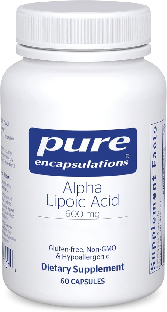 Pure Encapsulations Alpha Lipoic Acid 600 mg - ALA Supliment pentru suport hepatic, antioxidanti, Nervi sanatate, Cardical Health & Carbohidrat Support - Premium Alpha Acid lipoic - 60 Capsule