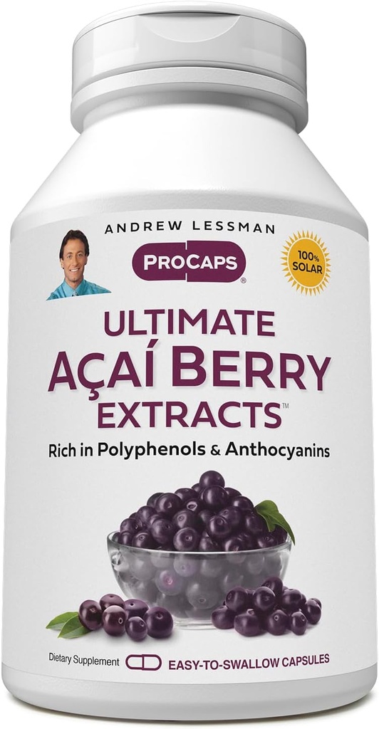 ANDREW LESSMAN Ultimate Açai Berry extrage 60 capsule - Livrează componente standardizate, anti-oxidante bogate, benefice Acai Berry. Blend de înaltă calitate. Compusuri de protecție. Fără aditivi