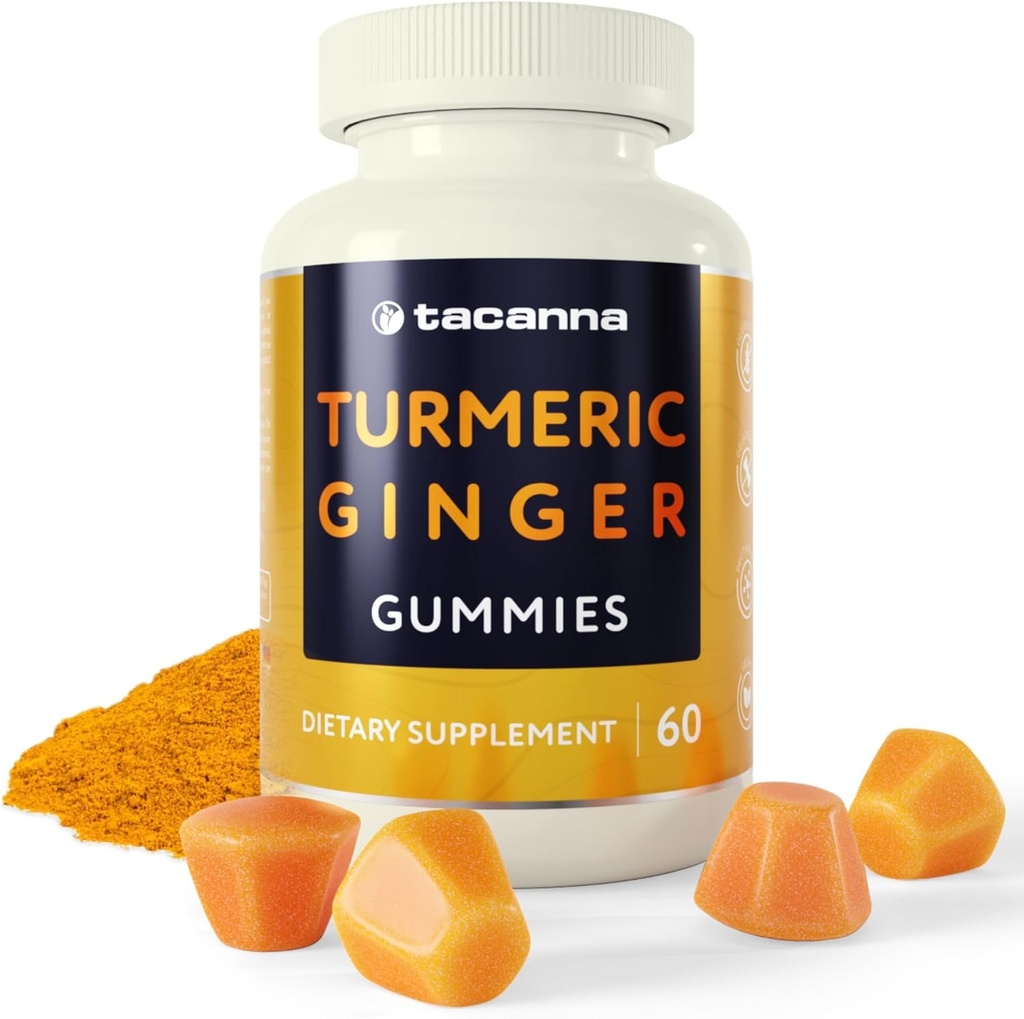 TACANNA Turmeric şi Ginger Gummies - 60 Conte pentru adulţi şi adolescenţi, Aroma de caise, Suport Imun, Supliment gratuit non-GMO & Gluten
