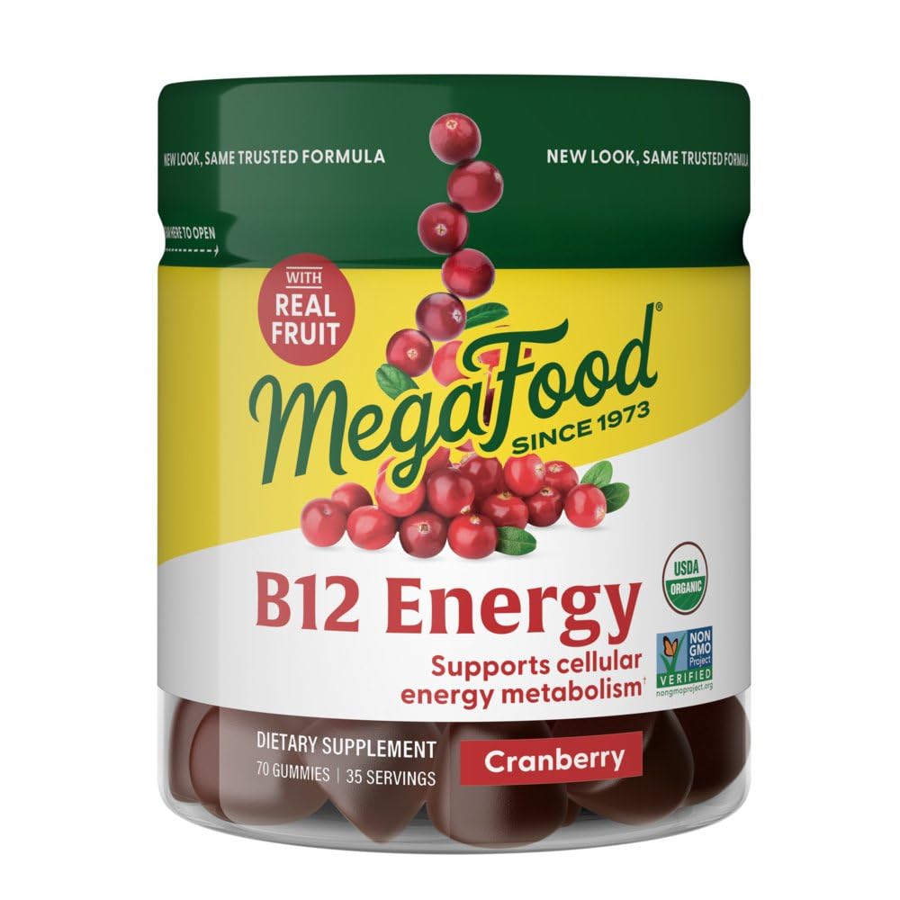 Megafood Vitamina B12 Energetica Gumries - Vegan - Cu metil B12 Vitamine pentru a sprijini producția de energie celulară - Cranberry - Daily Vitamina B12 Supliment - USDA Organic - 70 Gume, 35 Serviri
