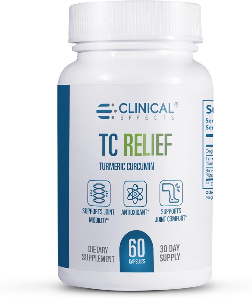 Efecte clinice Relief TC - Curcumina turmerica cu Bioperine Pepper negru - Supliment comun pentru confort și mobilitate - 60 capsule