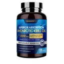 Krill Oil 1200 mg Omega 3 Supliment, Krill Olega 3 cu EPA de înaltă absorbţie, DHA, Astaxantină & Fosfolipide, Suporturi Heart & Joint Health, Fără gust de peşte - 120 Softgels (60 Servings)