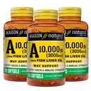 MASON NATURAL Vitamina A 3000 mcg (10000 UI) din ulei de ficat de pește, susține Vision & Imune Health, 100 Softgels, Pachet de 3