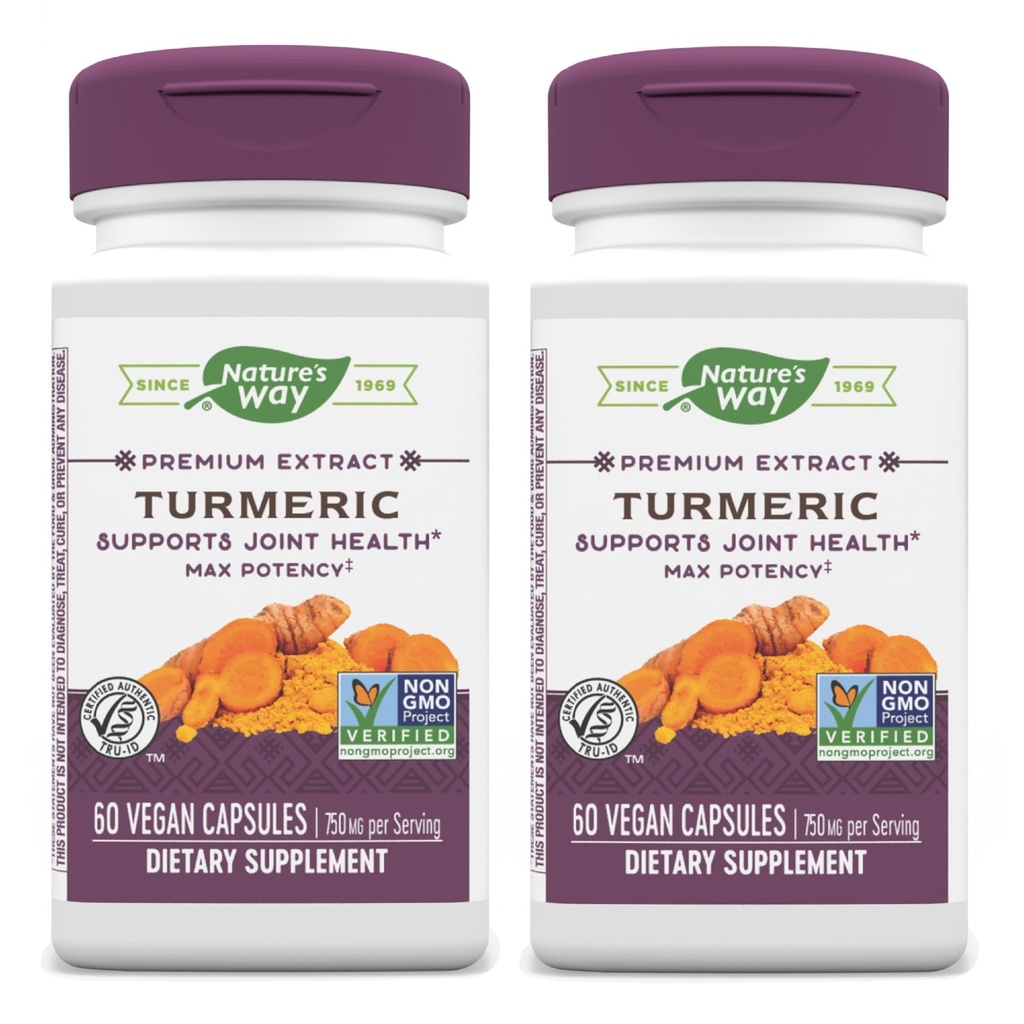 Natura's Way Turmeric Max Potency Premium Extract - Turmeric Supplement for Joint Support* - with Turmeric Extract - for Men & Women - Gluten Free - 60 Vegan Capsules (Pack of 2)