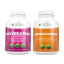 Doar Holistic Resveratrol 1450mg + organic Ashwagandha 1300mg & Black Pepper - Vegan Bundle - 180 + 180 capsule - ambalate cu potent antioxidanti - Made in USA