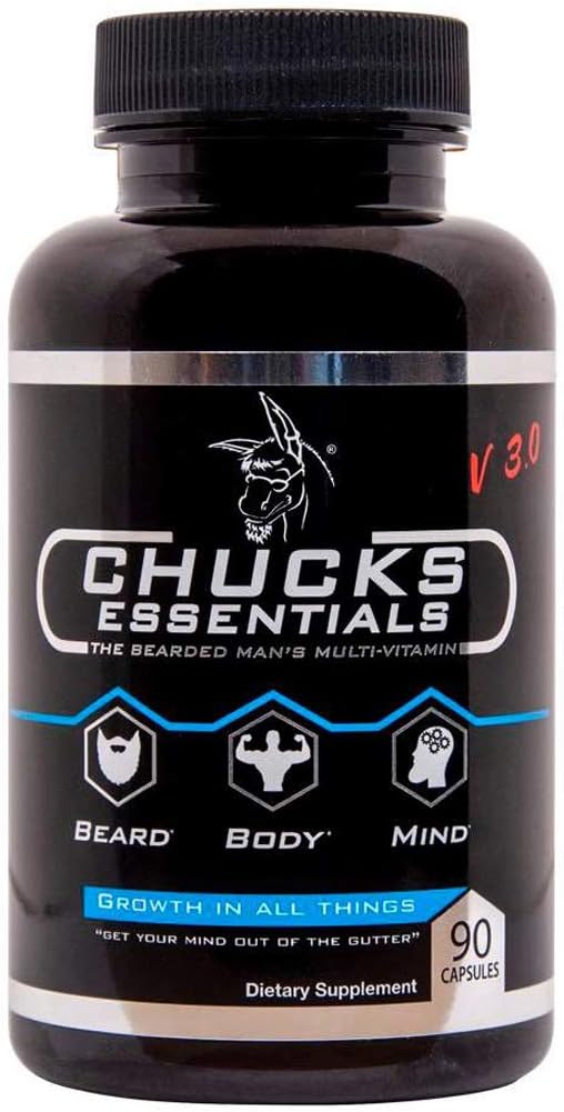 Chucks Essentials - Mans barbă Multivitamine, pentru barbă mai rapidă în creștere, încărcate cu vitamine și minerale esențiale pentru sănătos, mai gros, mai puternic, și mai rapid în creștere păr, 90 capsule