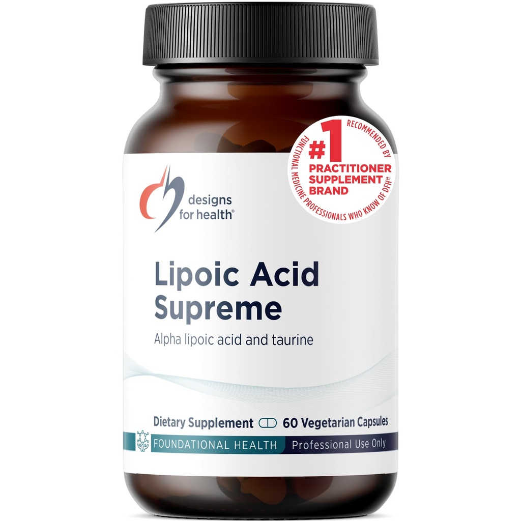 Design-uri pentru sănătate Acid lipoic Suprem - 300 mg Acid alfa lipoic cu taurină - Vegan, non-GMO ALA Supliment (60 capsule)