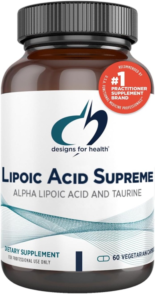 Design-uri pentru sănătate Acid lipoic Supreme - 300 mg Acid alfa lipoic cu taurină - Vegan, non-GMO ALA Supliment (60 capsule)