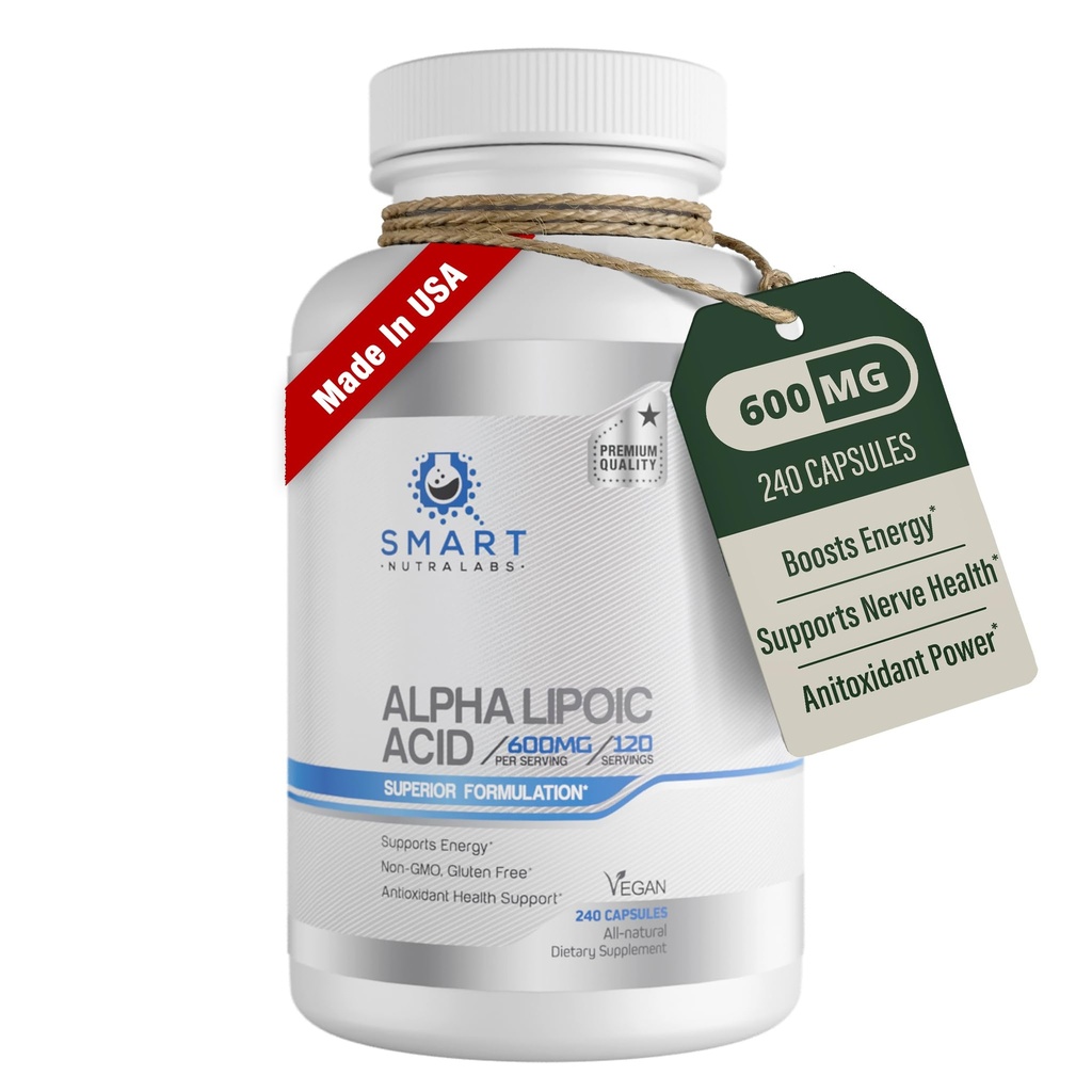Acid alfa lipoic 600 mg per servire, 240 capsule Vegan- gluten gratuit, pur non-GMO ALA- susţine energie şi anti oxidant