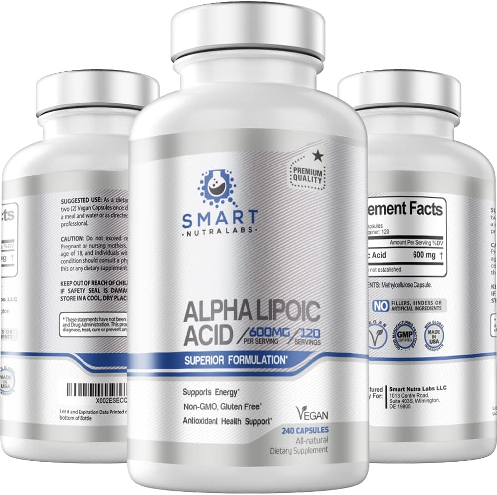 Acid alfa lipoic 600 mg per servire, 240 capsule Vegan- gluten gratuit, pur non-GMO ALA- susţine energie şi anti oxidant