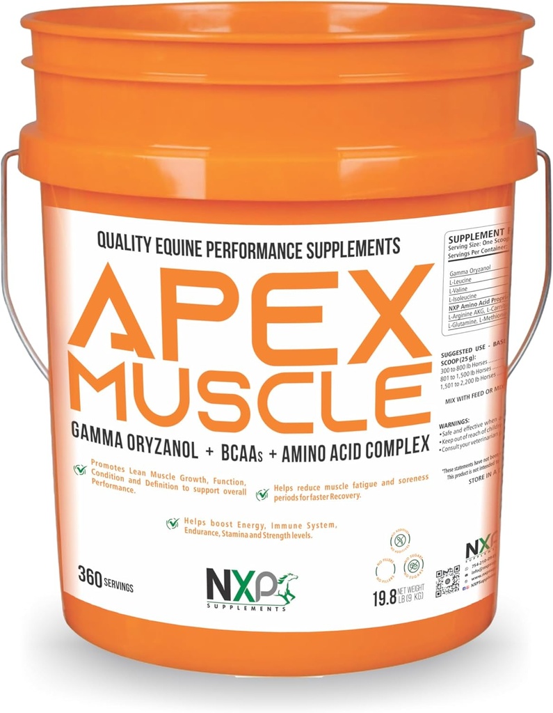 APEX Muscle, Body & Force Builder for Horses - Energy, Endurance, Stamina, Recovery Support - Gamma Oryzanol BCAA Amino Acids Lysine Carnitine AKG 19,8 lb (360 Servings)