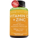 Viva Naturals Vitamina C şi Zinc Suplimente 1000mg - Zinc 20mg (250 Veggie Capsule) - Putere mare & Vitamina C cu Zinc pentru Suport Imun - non-GMO, Gluten gratuit (8 luni de aprovizionare)