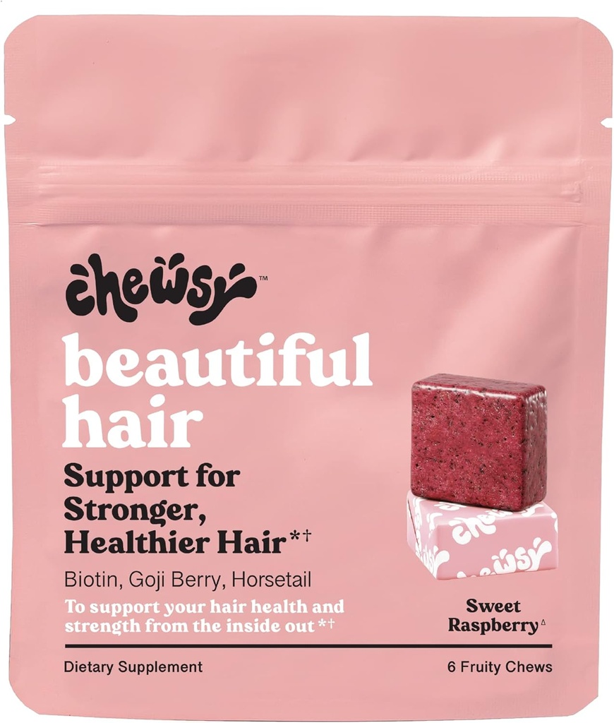 Chewsy - Chews par frumos - Promoveaza mai puternic, par mai sanatos, Biotina, Vitamine C, A, B12, D3, Goji Berry - 6-Day Supply